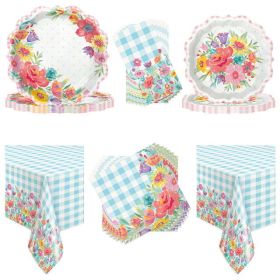 Multi Color Easter Blooming Floral Tableware Kit for 16 Guests