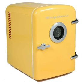 Portable Retro 6-can Mini Cooler, Built-in Bluetooth(R) Speaker, Yellow