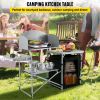 Camping Kitchen Station, Aluminum Portable Folding Camp Cook Table with Windshield, Storage Organizer and 4 Adjustable Feet, Quick Installation for Ou