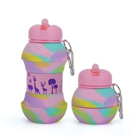 550ML Collapsible Water Bottles Outdoor Sports Fold Water Cup Silicone Leakproof Portable Kettle Travel Children Adult Bottle (Color: F, Capacity: 550ML)